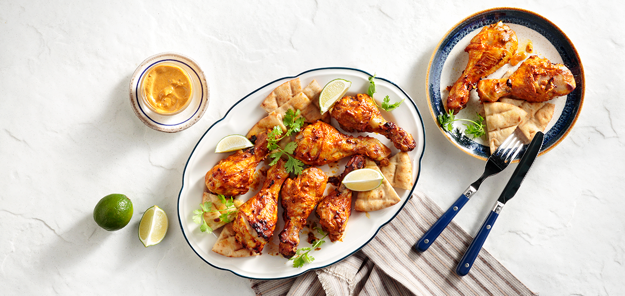 Grilled Chicken Drumsticks in Spicy Yoghurt Crust