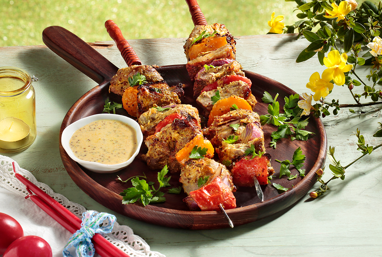 Lamb Kontosouvli with Kefir sauce